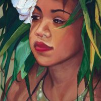 Dancer with Ti and White Plumeria | Aloha Art